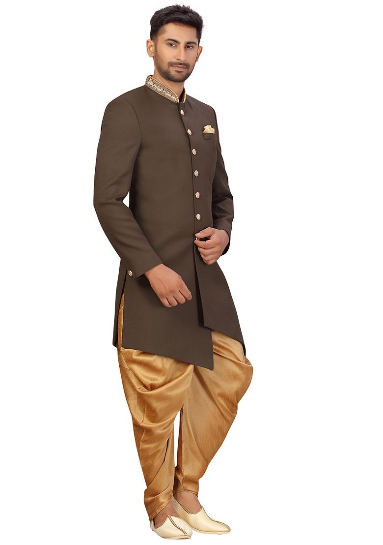 Mehendi Green Embroidered Cotton Sherwani for Men