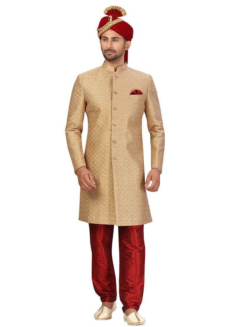 Gold Embroidered Silk Sherwani for Men
