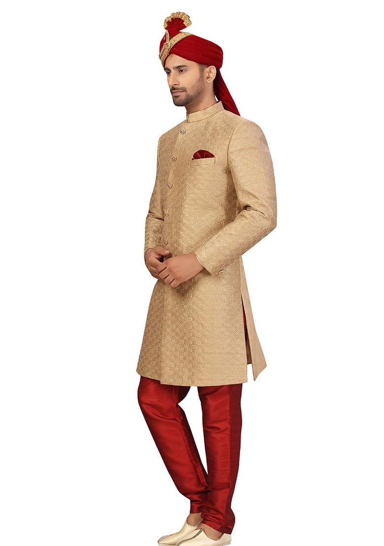 Gold Embroidered Silk Sherwani for Men