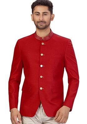 Maroon Embroidered Silk Bandhgala For Men