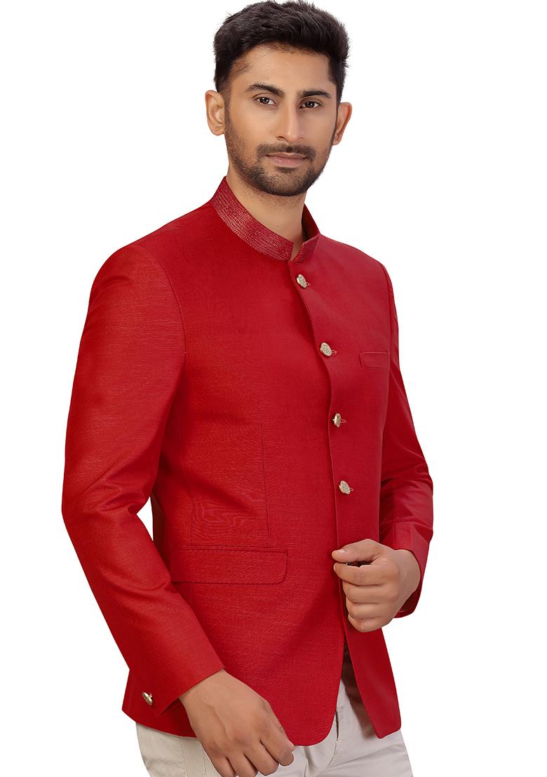 Maroon Embroidered Silk Bandhgala For Men