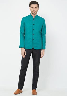Rama Green Solid Linen Bandhgala For Men