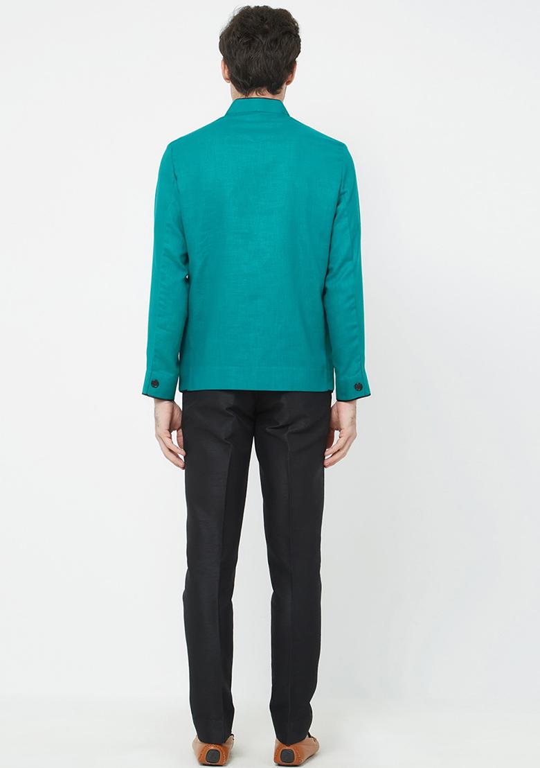 Rama Green Solid Linen Bandhgala For Men