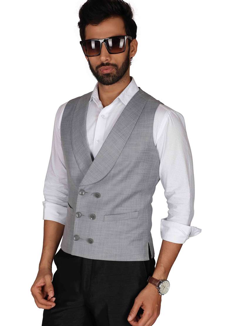 Grey Solid Cotton Blazer For Men - Indya