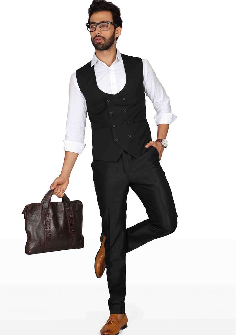 Black Solid Cotton Blazer For Men - Indya