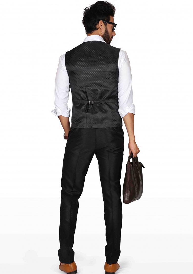 Black Solid Cotton Blazer For Men