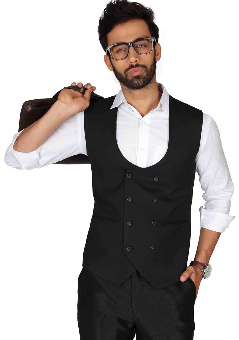 Black Solid Cotton Blazer For Men - Indya