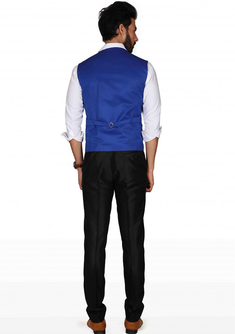 Royal Blue Solid Cotton Blazer For Men