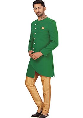 Green Embroidered Silk Sherwani for Men