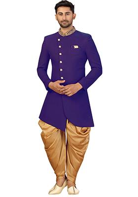 Blue Embroidered Silk Sherwani for Men