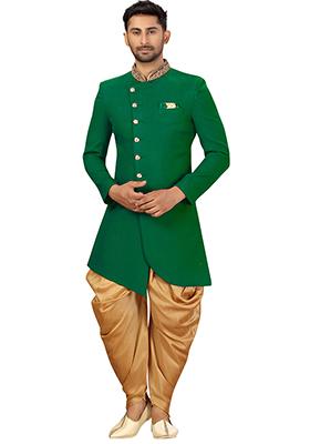 Green Embroidered Silk Sherwani for Men