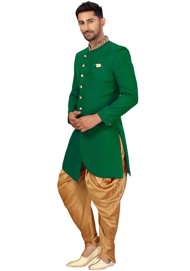 Green Embroidered Silk Sherwani for Men