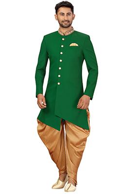 Green Embroidered Silk Sherwani for Men