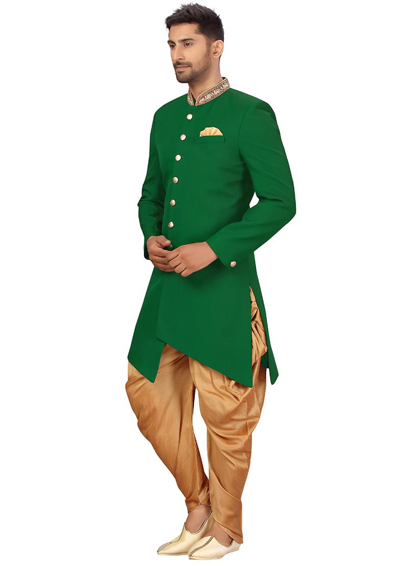 Green Embroidered Silk Sherwani for Men