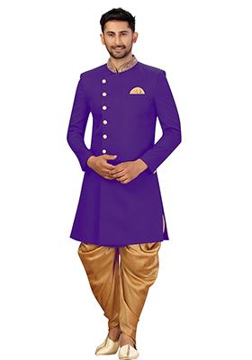Purple Embroidered Silk Sherwani for Men