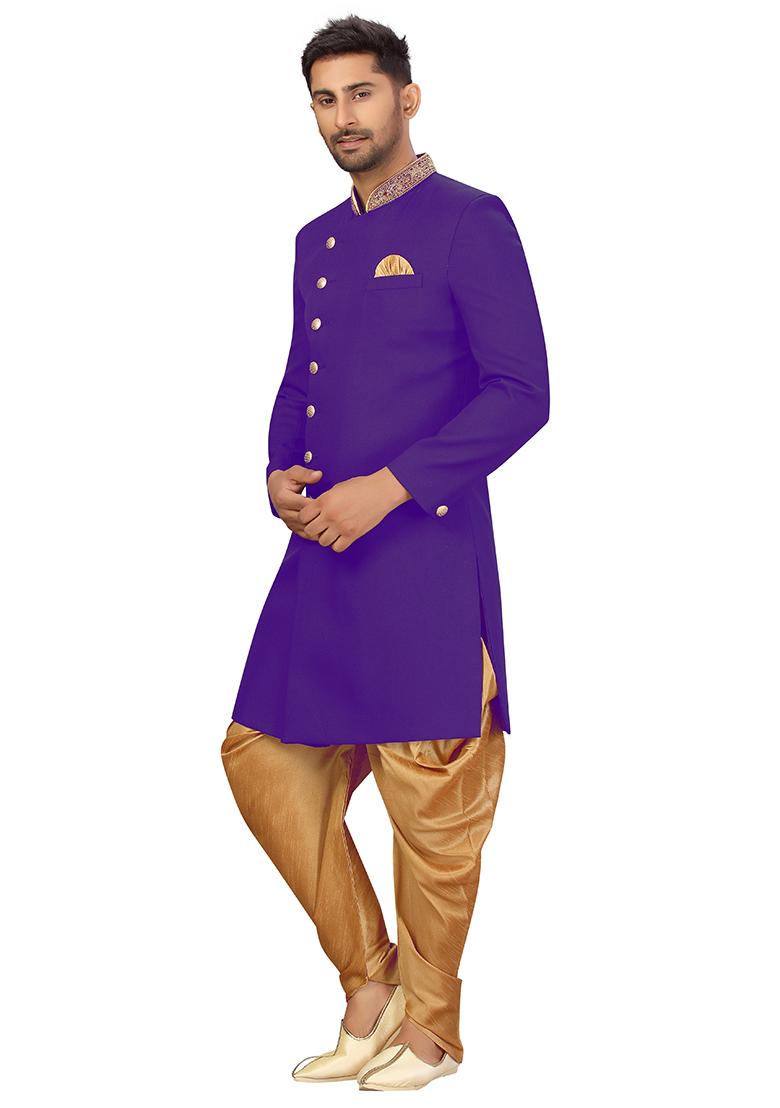Purple Embroidered Silk Sherwani for Men