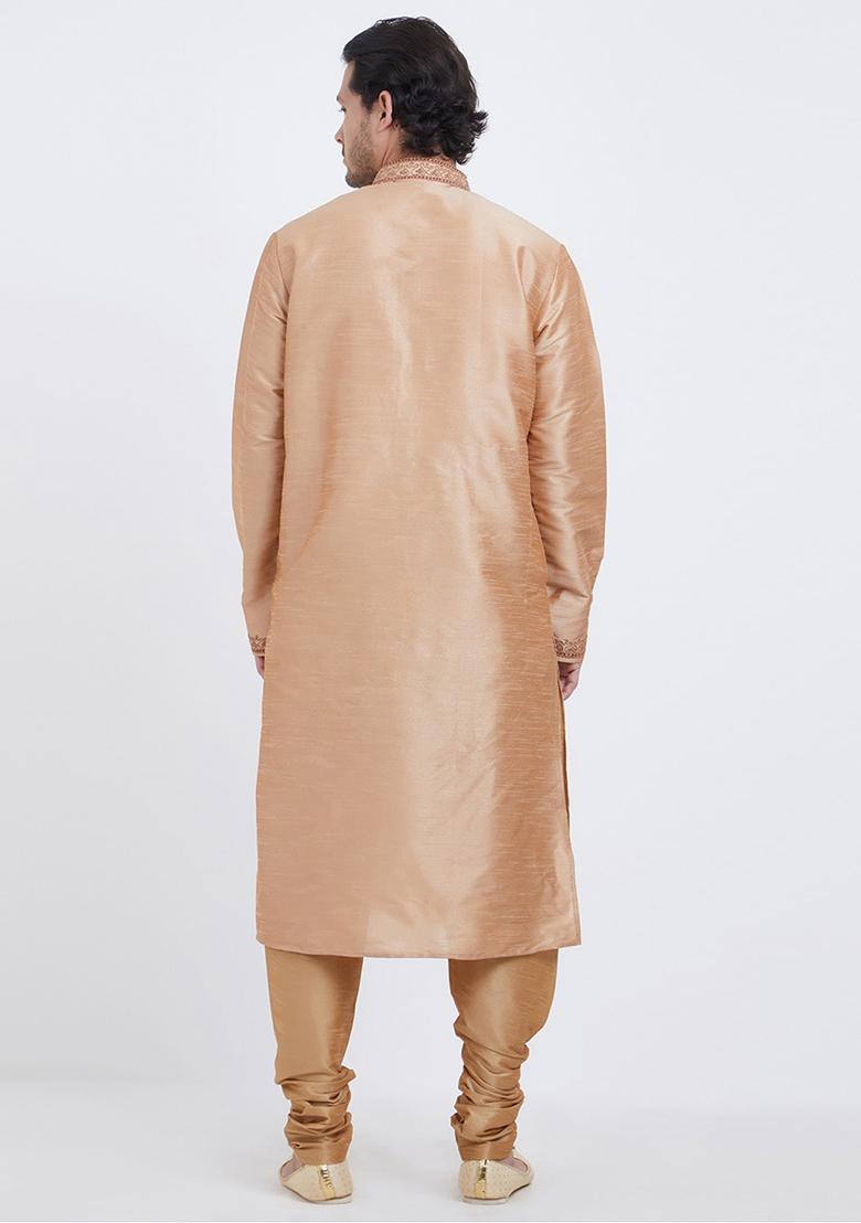 Gold Embroidered Silk Kurta Set For Men