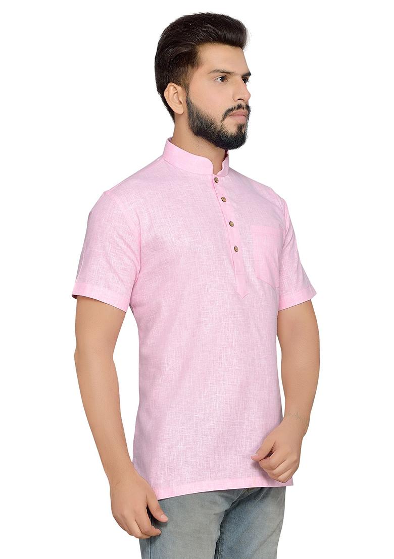Pink Solid Cotton Kurta For Men