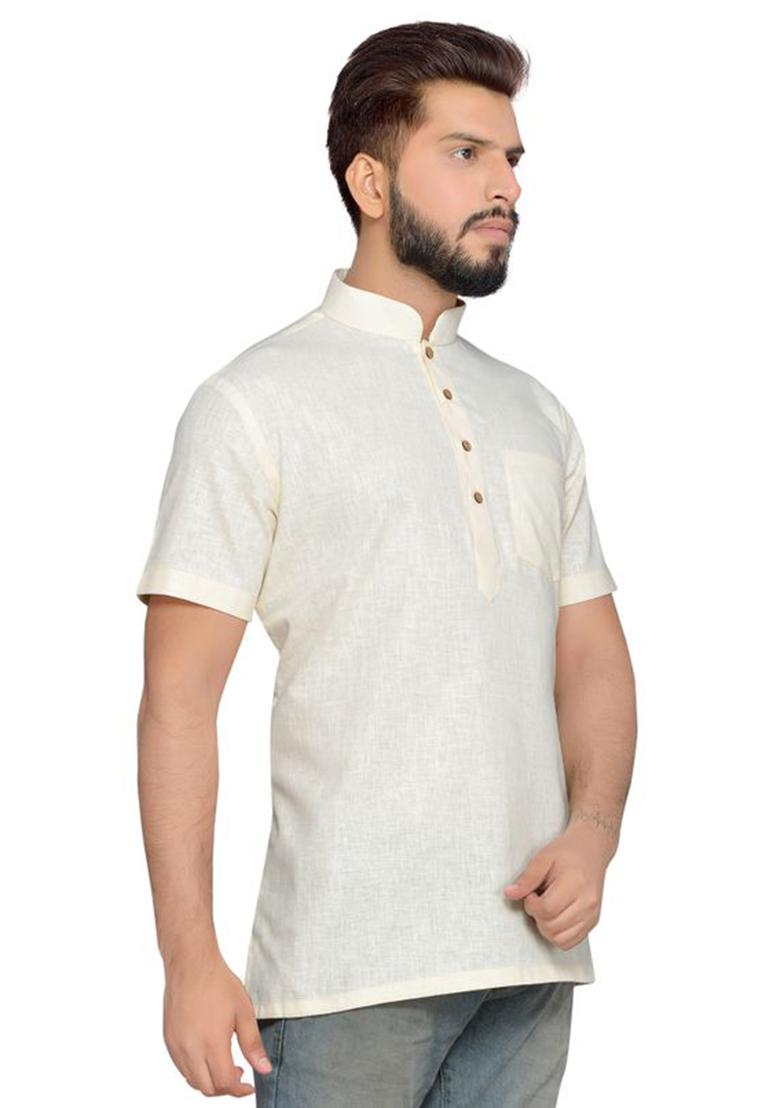 Lemon Cream Solid Cotton Kurta For Men