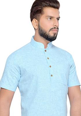 Firozi Blue Solid Cotton Kurta For Men