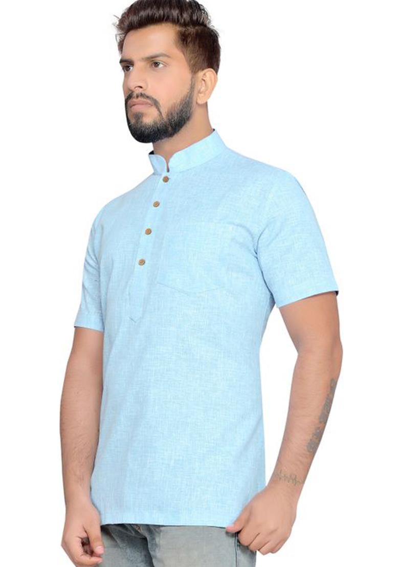 Firozi Blue Solid Cotton Kurta For Men
