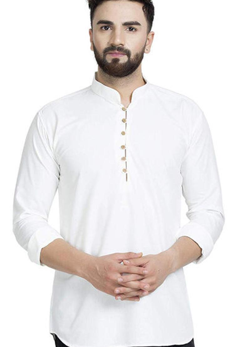Off White Solid Cotton Kurta For Men