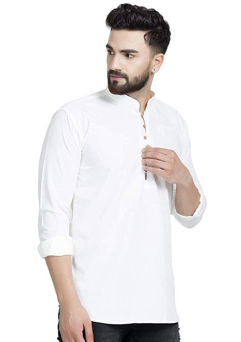Off White Solid Cotton Kurta For Men