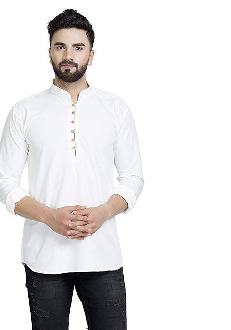 Off White Solid Cotton Kurta For Men