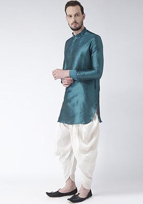 Rama Green Solid Silk Kurta Set For Men