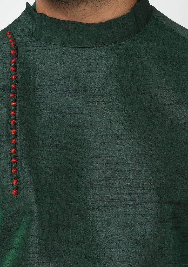 Green Solid Silk Kurta Set For Men