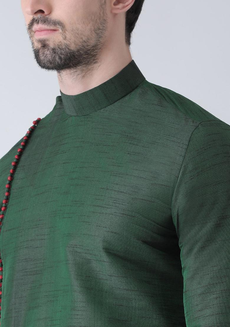 Green Embroidered Silk Kurta Set For Men