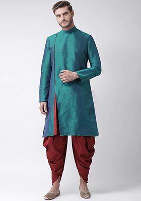 Rama Green Solid Silk Kurta Set For Men