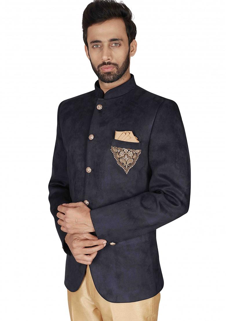 Black Embroidered Velvet  Bandhgala For Men