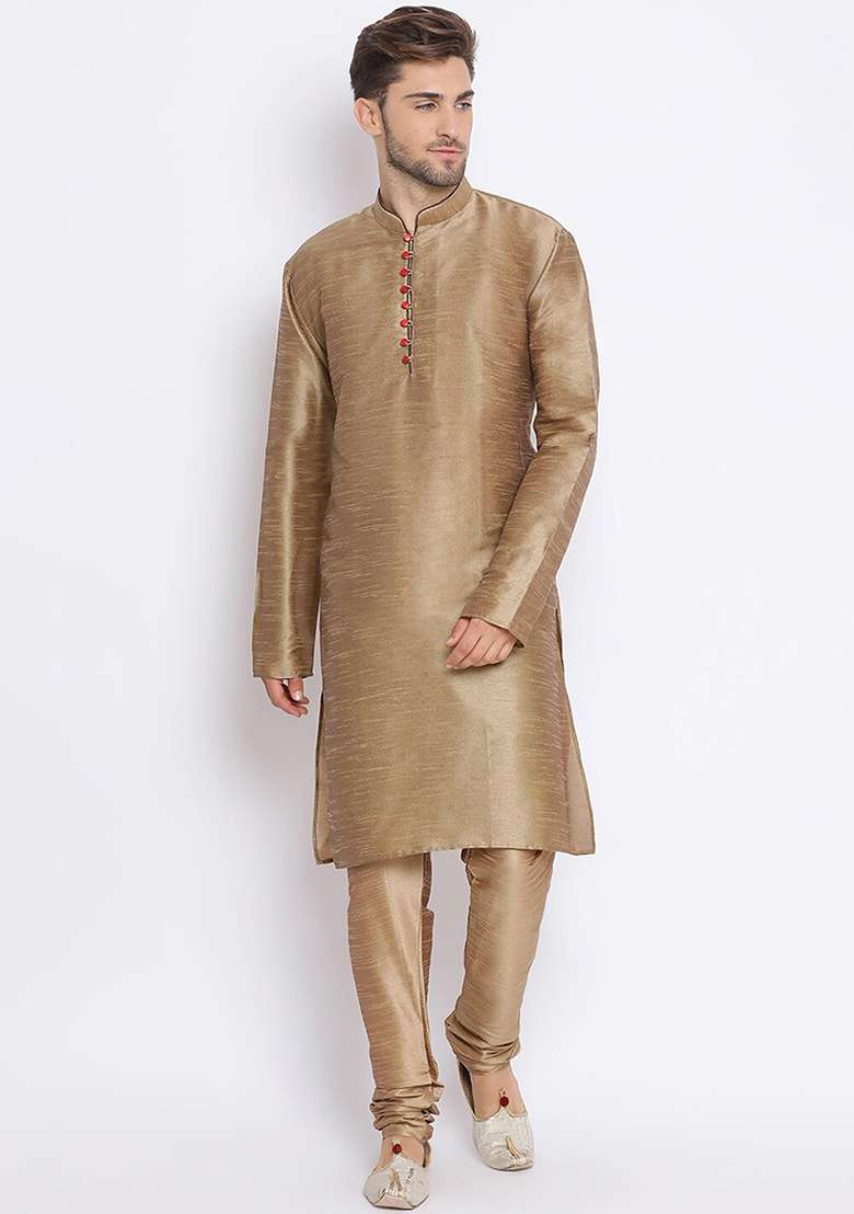 Black Solid Cotton Sherwani for Men - Indya