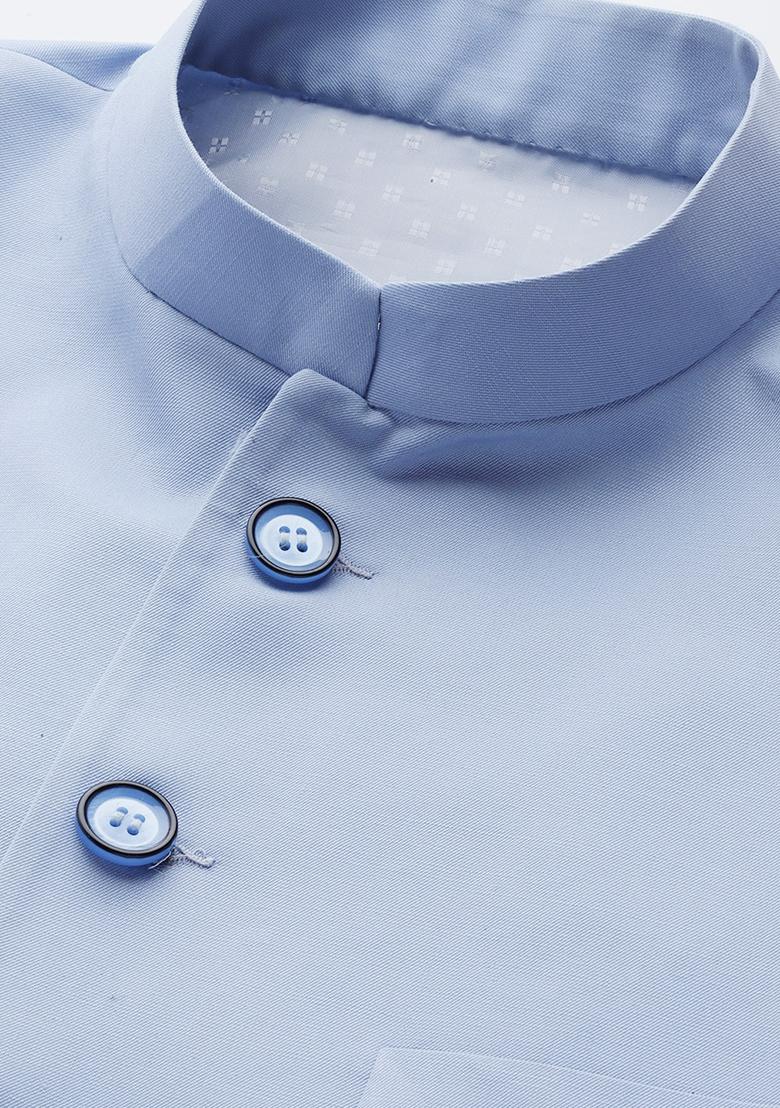 Sky Blue Solid Cotton Sherwani for Men