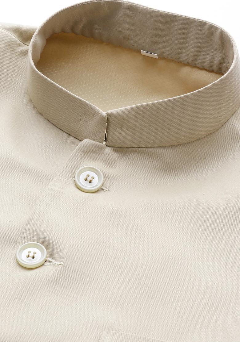 Fawn Yellow Solid Cotton Sherwani for Men