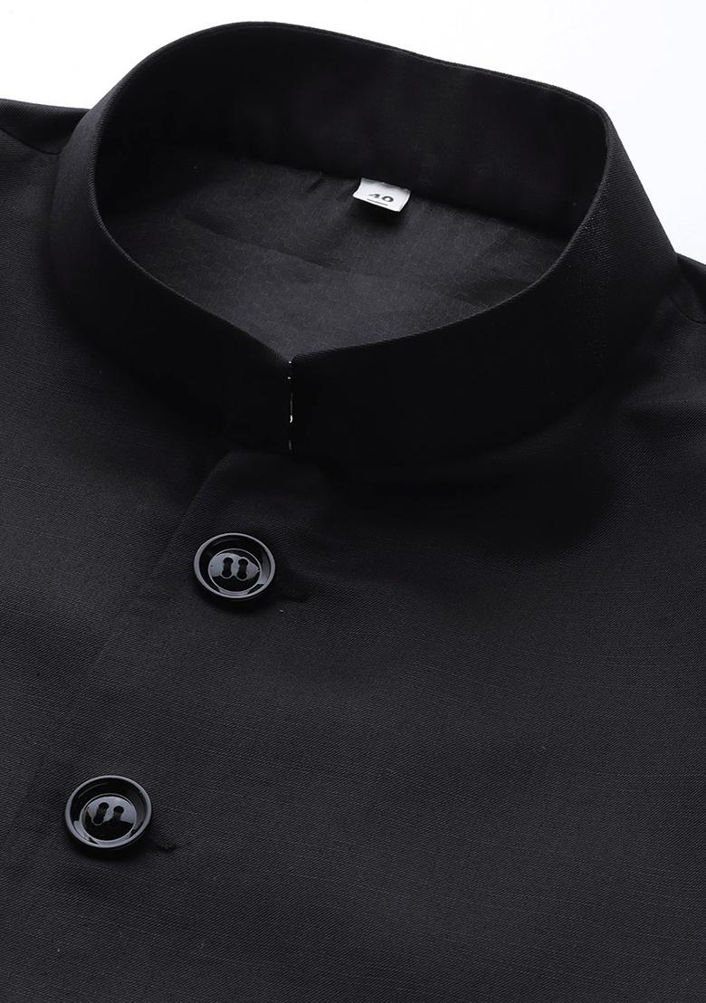 Black Solid Cotton Sherwani for Men