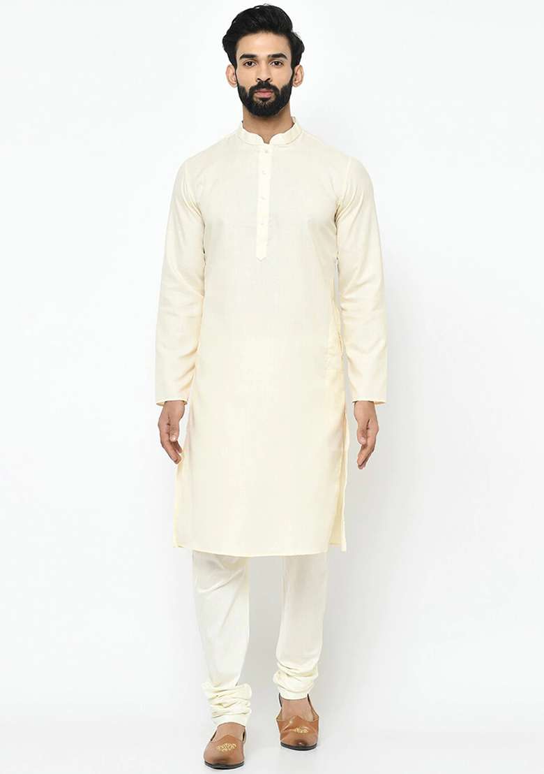 Navy Blue Solid Cotton Sherwani for Men - Indya