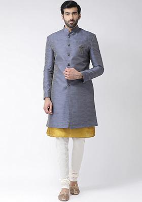 Multi Color Solid Silk Blend Sherwani for Men