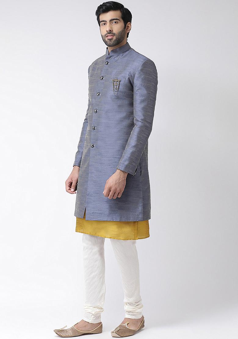 Multi Color Solid Silk Blend Sherwani for Men
