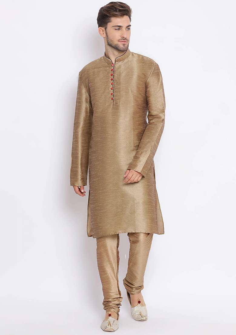 Black Solid Cotton Sherwani for Men - Indya