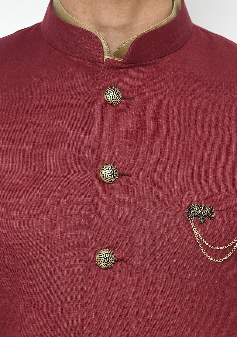 Maroon Solid Cotton Sherwani for Men