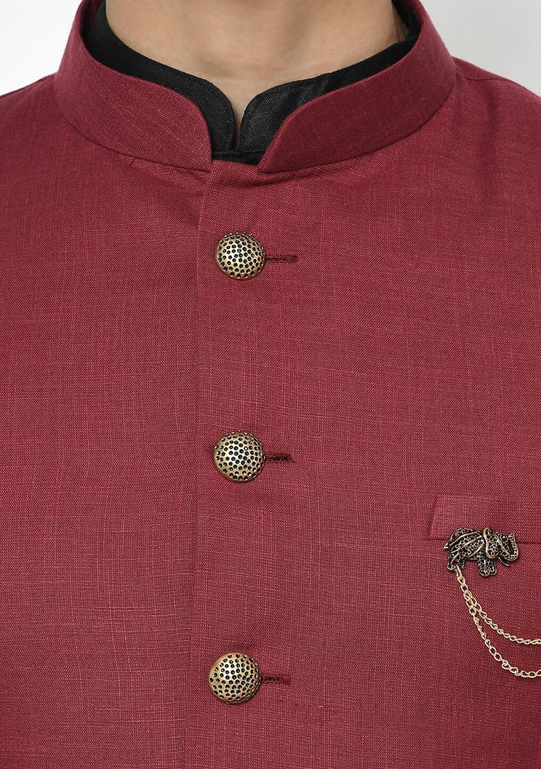 Maroon Solid Cotton Sherwani for Men