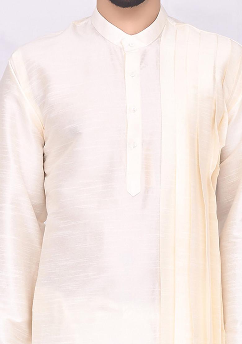 Lime Green Solid Silk Kurta Set For Men