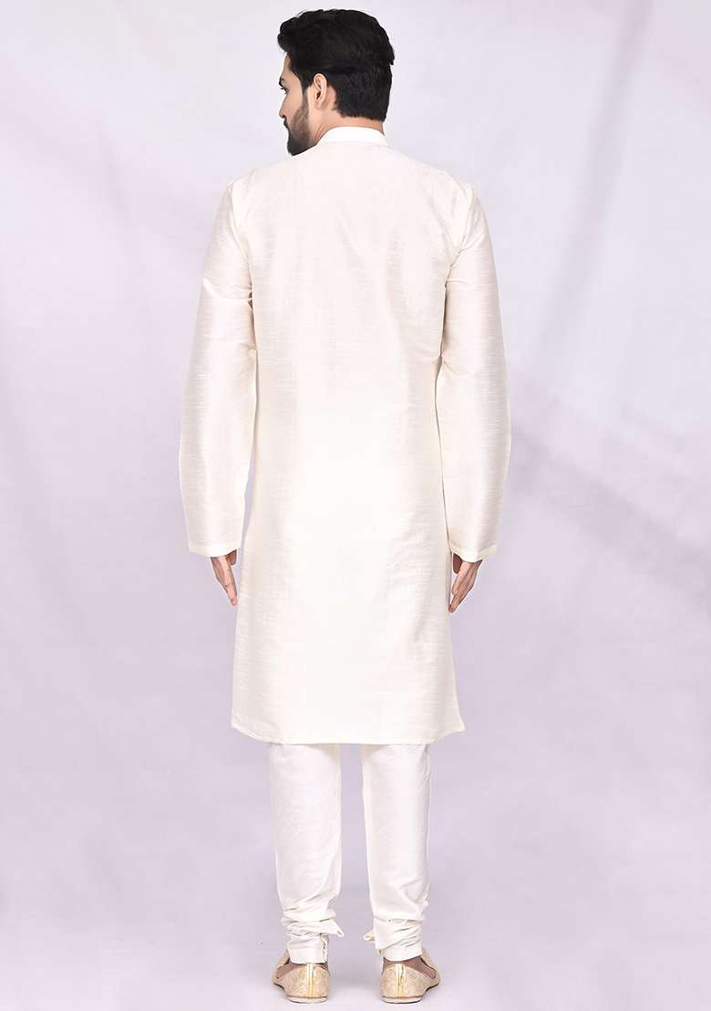 Lime Green Solid Silk Blend Kurta Set For Men - Indya
