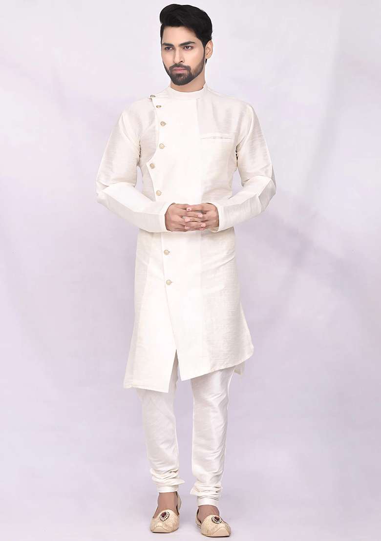 Lime Green Embroidered Silk Blend Kurta Set For Men - Indya