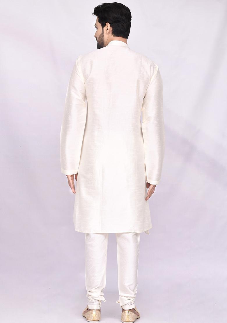 Lime Green Embroidered Silk Kurta Set For Men