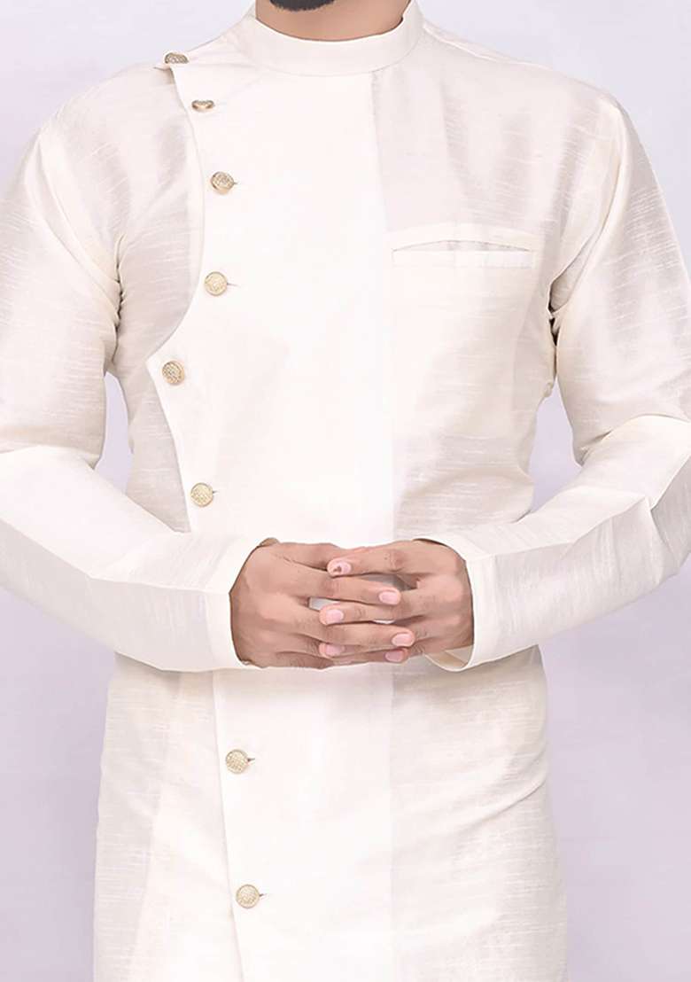 Lime Green Embroidered Silk Blend Kurta Set For Men - Indya