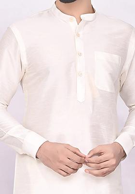 Lime Green Solid Silk Kurta Set For Men