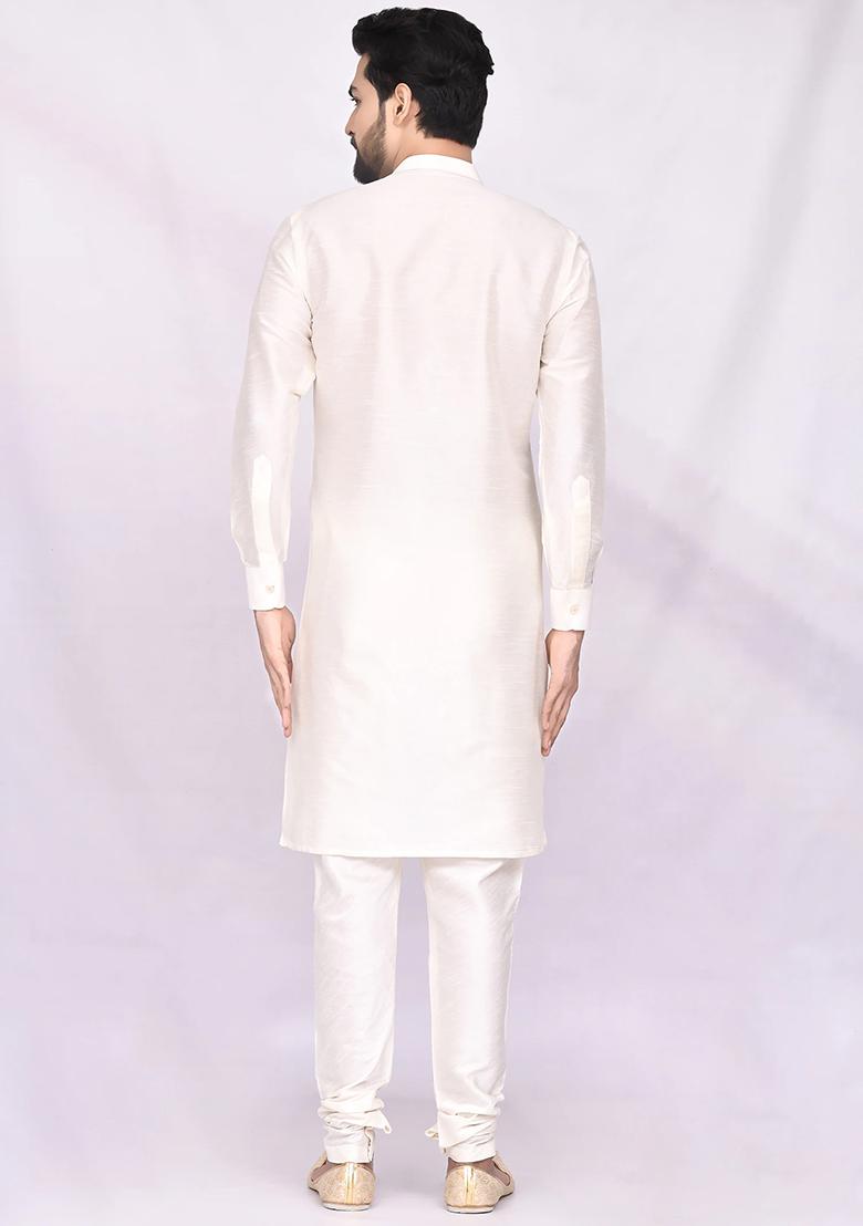 Lime Green Solid Silk Kurta Set For Men